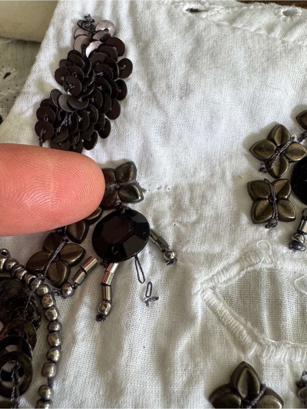 Kyra Beaded Eyelet Peasant Blouse L Boho Festival Cottagecore Resort Cotton - Picture 14 of 16